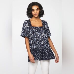 Beach Lunch Lounge Nica Square Neck Lace Top In Night Garden Blue S